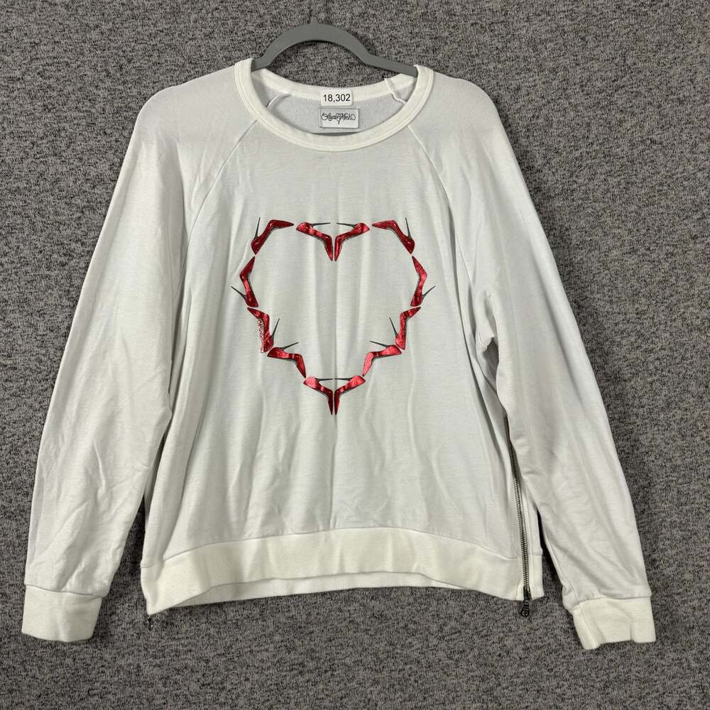 Lauren Moshi Women's Size Large White Long Sleeve Crew Neck Stretch Seater